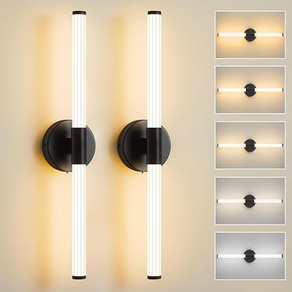 Bathroom Wall Sconces Set of 2 Hardwired, Dimmable 5CCT LED Bathroom Light Fixtures Over Mirror, 360° Full Lighting 23 inch Black Vanity Light Bar Modern Wall Sconce for Bedroom Living Room