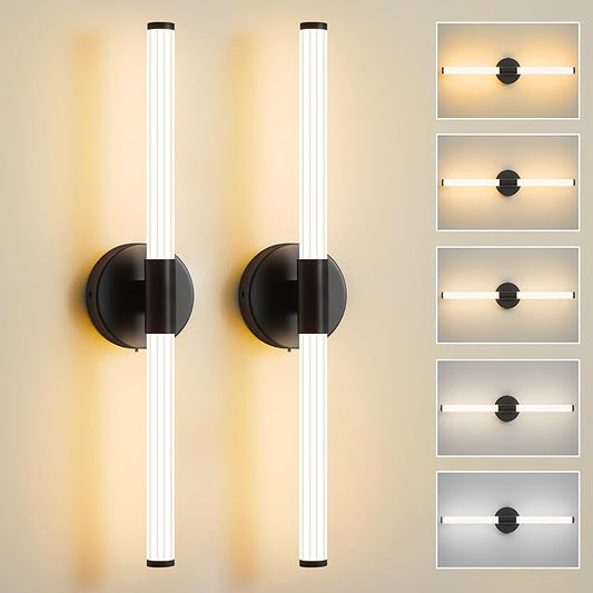 Bathroom Wall Sconces Set of 2 Hardwired, Dimmable 5CCT LED Bathroom Light Fixtures Over Mirror, 360° Full Lighting 23 inch Black Vanity Light Bar Modern Wall Sconce for Bedroom Living Room