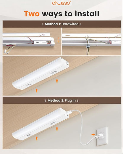 ALUSSO 12 Inch LED Under Cabinet Lighting Hardwired & Plug in 120V, 5CCT Color Selectable 2700K-5000K Dimmable 6W 510LM High Brightness, Strip Linkable Under Counter Lights for Kitchen Sink, 2 Pack