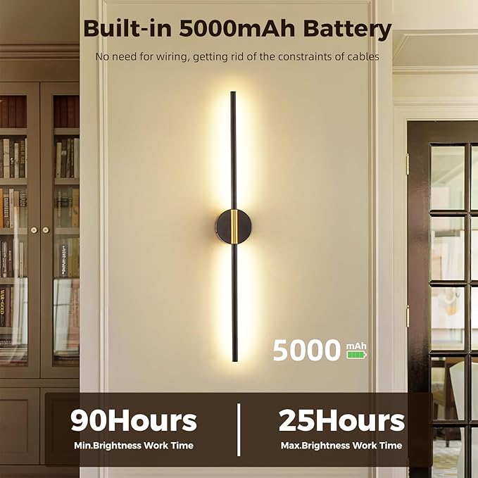 Wireless Wall Sconce Battery Operated Set of 2 - Wireless Peel and Stick wall sconces wall Lamps for Living Room No Drill Lights for Living Room, Bedroom,Staircase & Entryway