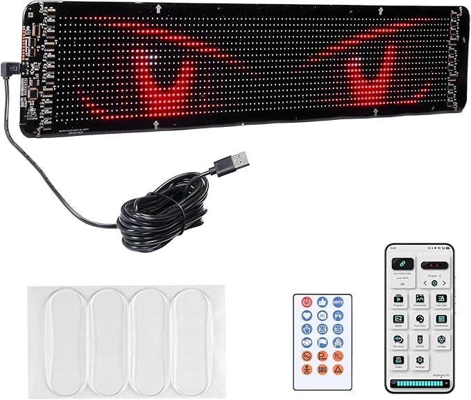 KEMIMOTO Flexible LED Digital Display Screen, Programmable Eye Light for Car Windshield with Remote & App Control, Portable LED Sign for Golf Carts, Festivals, Bars, Home Decorations, Sports Events