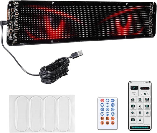 KEMIMOTO Flexible LED Digital Display Screen, Programmable Eye Light for Car Windshield with Remote & App Control, Portable LED Sign for Golf Carts, Festivals, Bars, Home Decorations, Sports Events