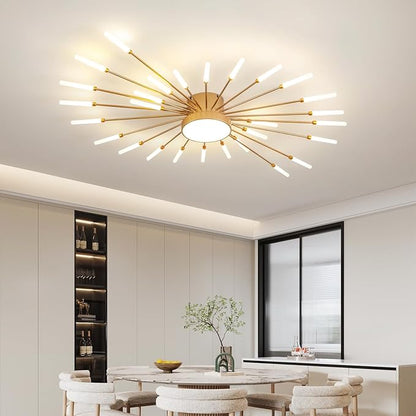 ziidoo Modern Ceiling Light, 28+1 Lights Metal Firework Designed Chic Led Lighting Fixture for Farmhouse Kitchen Dining Room Bedroom Hallway Living Room (Gold and Dark Gold)