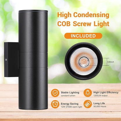 DAKAFUL 5CCT Dimmable Wall Lights Outdoor 2 Packs, 3000K 5000K 6000K Integrated LED Cylinder Up Down Modern Aluminum Light, Waterproof Exterior Light for Porch Patio Door