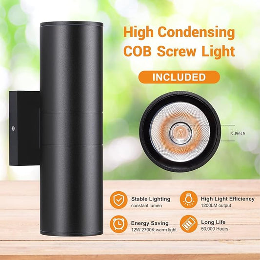 DAKAFUL Outdoor Wall Lights 12Packs, Integrated LED Cylinder Up Down Lights, 12W 2700K Aluminum Exterior Wall Light, Outdoor Light Fixture for Porch Patio Door