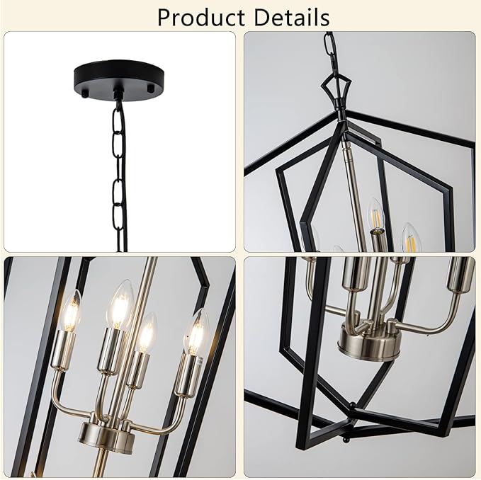 Lanhall 8-Light Lantern Tired Farmhouse Ceiling Hanging Light Black Chandelier Metal Modern Pendant Light Fixtures for Kitchen Island Dining Room Living Room Foyer Entryway-Brushed Nickel