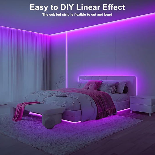 Tatazone 32.8ft Purple COB Led Strip Lights with Remote, Dimmable Bright Dotless Adhesive Indoor Led COB Light Strip for Cabinet, Painting, Room, Bed