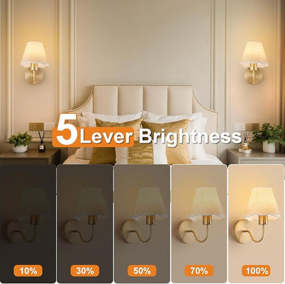 ADISUN Battery Operated Wall Sconce Set of 2, Gold Wall Lamps Rechargeable Bulbs for Living Room, Cream Rattan Shade, Wireless Wall Lights for Bedroom Living Room Hallway Kitchen(2 Bulbs Included)