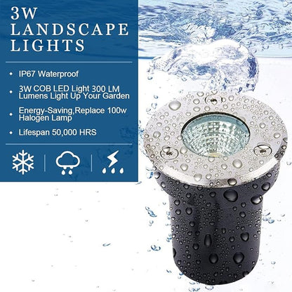 12 Pack 3W Low Voltage Led Landscape Lights,12V/24V AC/DC Well Lights,IP67 Waterproof In Ground Light and Landscape Lighting for Garden,Yard, Driveway, Deck, Step Up Light(Warm White 12 Pack)