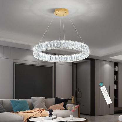 HAIXIANG Modern Crystal Chandelier Dimmable LED Ring Pendant Lights Adjustable Glam Chandeliers Lighting Fixtures for Dining Room Living Room Bedroom Gold Light