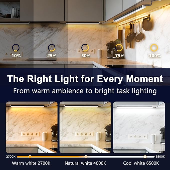 VST Smart Under Cabinet Lighting 6 Bars - UL Listed CRI 93+ Adjustable Strip Lights, Alexa & Google Home Compatible, App/Voice/Hand Wave Control for Kitchen Cabinets & Closets