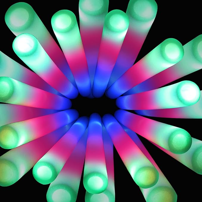 SHQDD 100 Pack LED Glow Sticks for Wedding, Bulk Foam Glow Sticks with 3 Modes Colorful Flashing, Glow Stick Bulk Party Pack for Wedding, Raves, Concert,Camping, Sporting Events, Pool Party