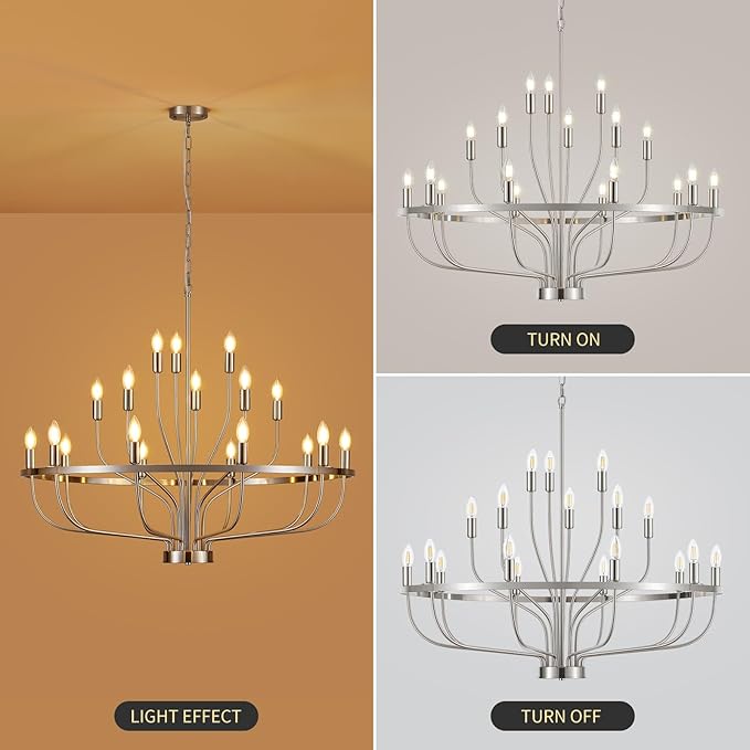 18-Light Brushed Nickel Chandelier, 39.4" Large Candle Chandeliers Modern Mid Century Classic Chandelier Light Fixture for Large Living Room Dining Room Stairs Entry Restaurant Hotel