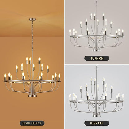 18-Light Brushed Nickel Chandelier, 39.4" Large Candle Chandeliers Modern Mid Century Classic Chandelier Light Fixture for Large Living Room Dining Room Stairs Entry Restaurant Hotel