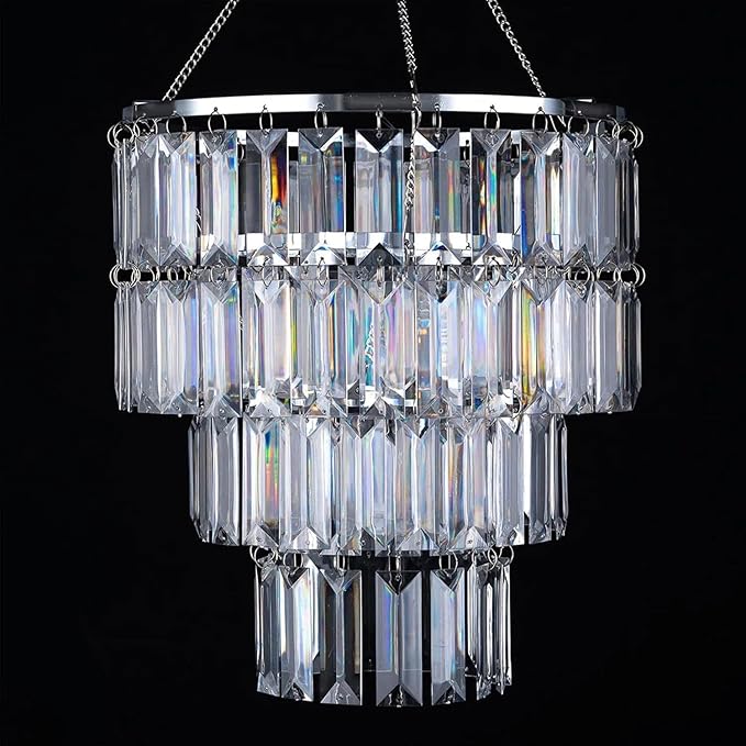 Modern Chandelier Shade with Plug-in Light Cord - Chrome Chandeliers Light Fixture - Pendant Ceiling Lampshade for Girls Bedroom - Size W9.84 X H11