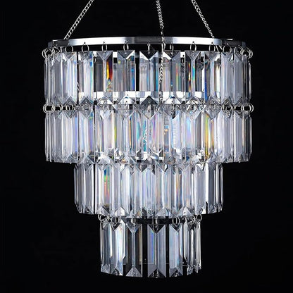 Modern Chandelier Shade with Plug-in Light Cord - Chrome Chandeliers Light Fixture - Pendant Ceiling Lampshade for Girls Bedroom - Size W9.84 X H11