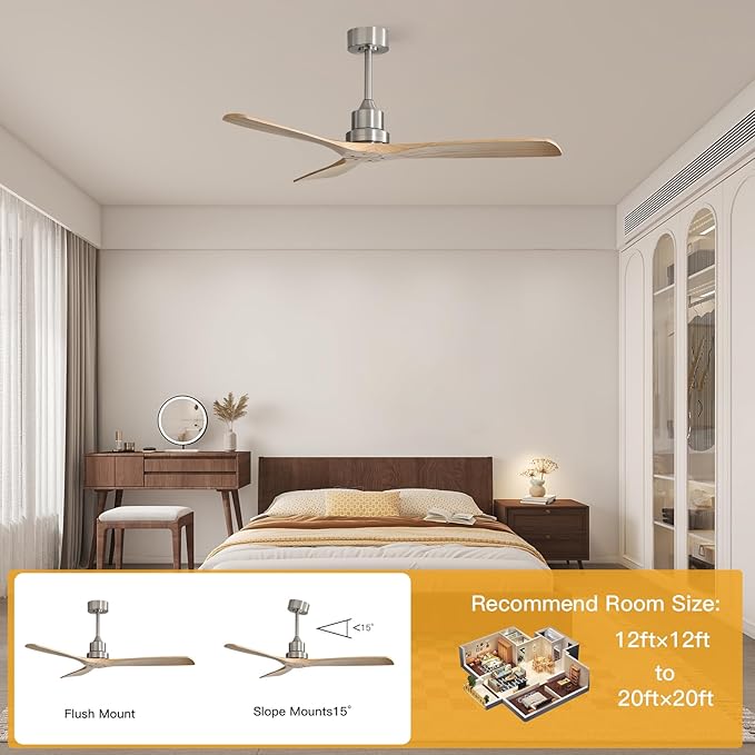 Sofucor Smart Ceiling Fan no Lights, 52" Low Profile Ceiling Fans with Remote, Compatible with Alexa/Google/App, 3-Color Light 6-Speed DC Motor Reversible Timer for Bedroom Living Room Patio Outdoor