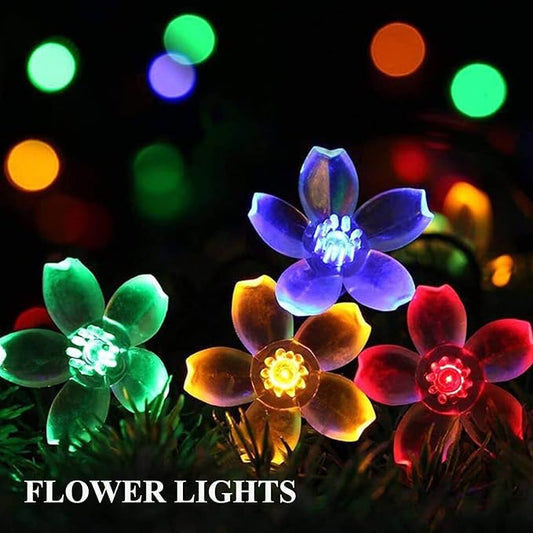 Outdoor Flower String Lights, 33ft Black Wire Fairy Lights with 100 LED Lighted Cherry Blossom for Indoor/Outdoor Backyard, Patio, Garden, Party, Christmas Decoration (Black Wire-Multicolored)