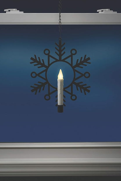 Xodus Innovations CW1500A Battery Powered 12 inch Metal Snowflake Window Wreath with Warm White Flickering Flameless Candle Light and Automatic Timer, Black and White, Single