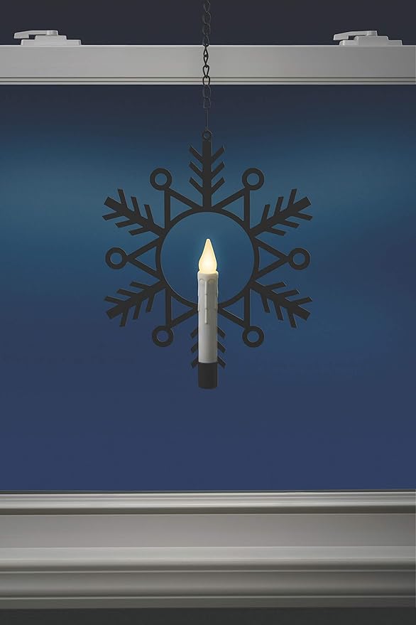 Xodus Innovations CW1500A-4 Battery Powered Metal Snowflake Window Wreath with Warm White Flickering Flameless Candle Light and Automatic Timer, Black and White, Pack of 4