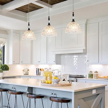 Modern Black Clear Glass Pendant Light 7.68 inch Small Kitchen Island Hanging Light Fixture with Crystal for Sink Bar Dining Room Bedside Set of 3 lámparas colgantes para isla de cocina