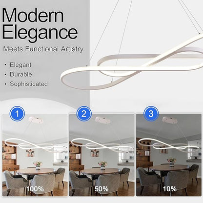 Led Chandeliers for Dining Room,Modern Led Pendant Light Fixture, Dimmable Adjustable Height Music Note Shape Hanging Lamp with Remote Control White Iron Ceiling Light Fixture for Kitchen Island