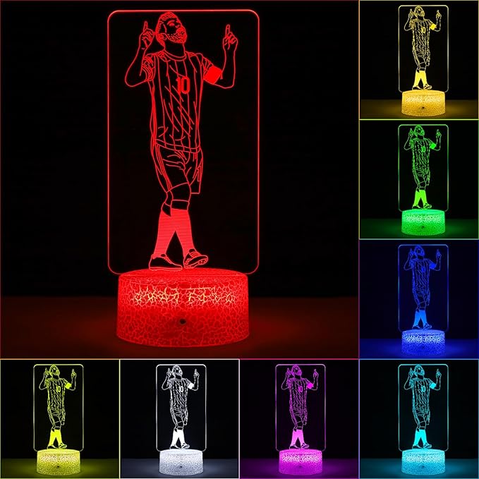 Argentina Soccer Player #10 3D Illsuion Lamp for Boys,16 Colors Changing Dimmable with Night Light，Football Fans Children's Day Gift，Football Fans for Children's Room Decoration (02)