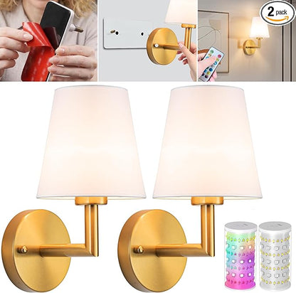 Vimhou Peel and Stick Wall Sconces, Stick On Wall Sconce Set of 2, Battery Operated Wireless Wall Light, No Drill Adhesive Wall Lamp, Corn Bulb with 10000mAh Rechargeable Battery, Bedroom Wall Decor
