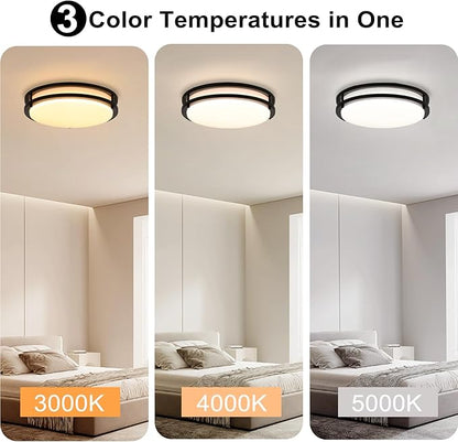 13 Inch Black Flush Mount Ceiling Light 2 Pack, 3CCT LED via Wall Switch Control, Dimmable 20W Modern Ceiling Lamp for Bathroom Bedroom Hallway Living Room