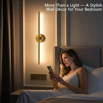 Rechargable Wall Sconce Set of Two, Modern Wireless Brass Wall Light Sconce with Remote, 28.35Inch Dimmable Indoor Home Wall Decor Lights for Bedroom, Living Room, Hallway (Bronze/Round)