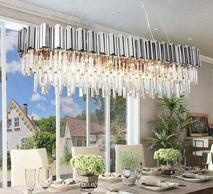 Rectangle Chrome Crystal Chandelier for Dining Room L51'' 19-Light Modern Chandeliers Lighting Fixture for Kitchen Island Over Table Linear Large