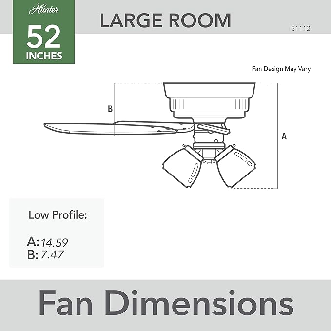 Hunter 52 inch Indoor Ceiling Fan with LED Lights - Ceiling Fan with Pull Chain, For Bedroom, Living Room, or Kitchen, Low Profile Flush Mount, No Remote, 5 Blades - Builder 51112, Brushed Nickel