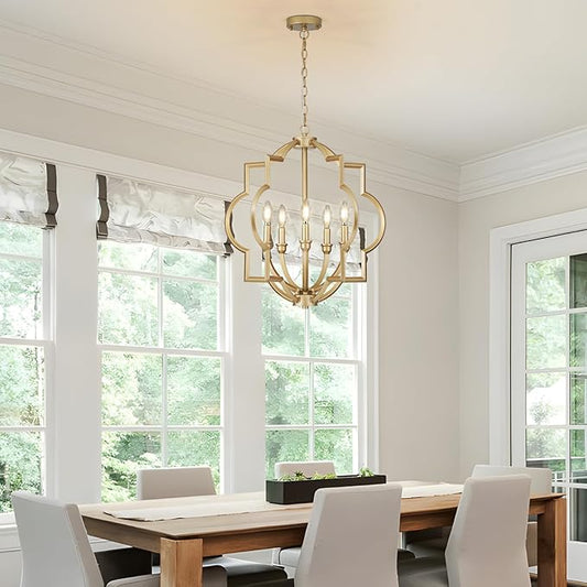 5-Light Gold Farmhouse Pendant Hanging Light Fixtures, 22" Rustic Globe Chandelier for Kitchen Island, Dining Room, Living Room, Hallway, Entryway