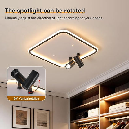 Shine LUEST Modern Square LED Flush Mount Ceiling Light Fixture, 2 Adjustable Spotlights, Black Frame White Shade Minimalist Lighting for Living Room Bedroom Kitchen