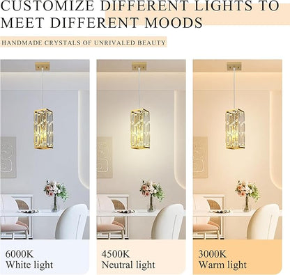 Pendant Lights Kitchen Island, Modern Golden Pendant Light Fixtures, Mini Crystal Chandelier, Adjustable Hanging Lights Fixture for Dinning Room Over Table Bedroom