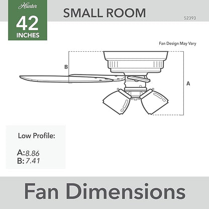 Hunter 42 inch Indoor Ceiling Fan with LED Lights - Black Ceiling Fan with Pull Chain, For Bedroom or Living Room, Low Profile Flush Mount, No Remote, 5 Blades - Newsome 52393, Matte Black