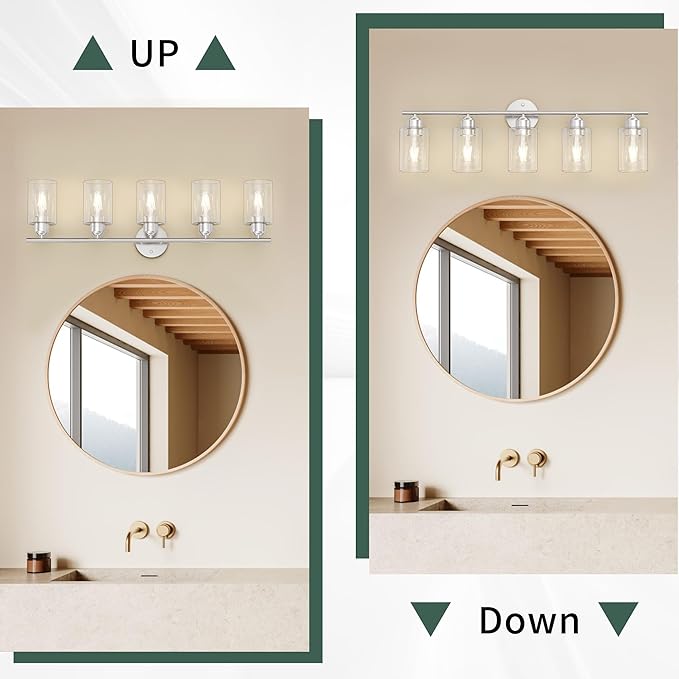 Bathroom Vanity Light Fixtures Brushed Nickel Bathroom Lighting Fixture, 5 Lights Bathroom Light Fixture Over Mirror, Modern Black Vanity Light, Wall Sconces with Glass Shades