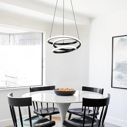Mayful Modern Chandelier with Remote Control, 3-Color Dimmable LED Pendant Light Fixtures, Height Adjustable Kitchen Island Lighting for Dining Room,Bedroom,Living Room,Foyer,Office Black 13.78 inches