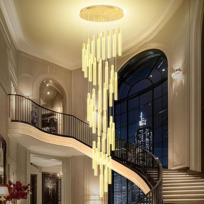 Extra Long Crystal Chandelier for High Ceiling, 36-Light Gold Crystal Column Chandeliers, Modern Dimmable LED Light Fixtures for Foyer, Staircase, Hotel Lobby
