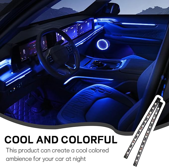 Car LED Strip Light, 12V 24 LED Interior Atmosphere Lights Under Dash Ambient Night Light, Auto Interior Decorative Lamp with Cigarette Adapter Plug, Car Accessories (Blue, Cigarette Lighter)