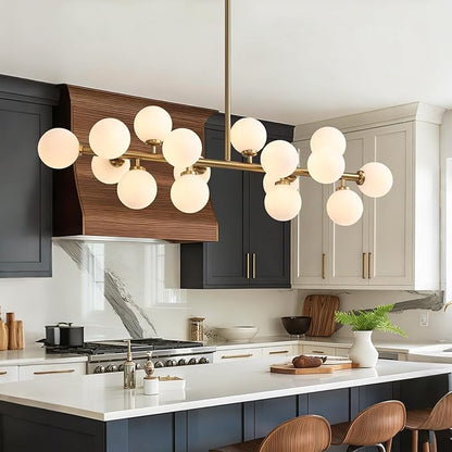 Mid Century Modern Chandelier Over Table, 16-Light Globe Sputnik Chandelier Rectangle Pendant Lighting Fixture Hanging Ceiling Light for Dining Room, Kitchen Island