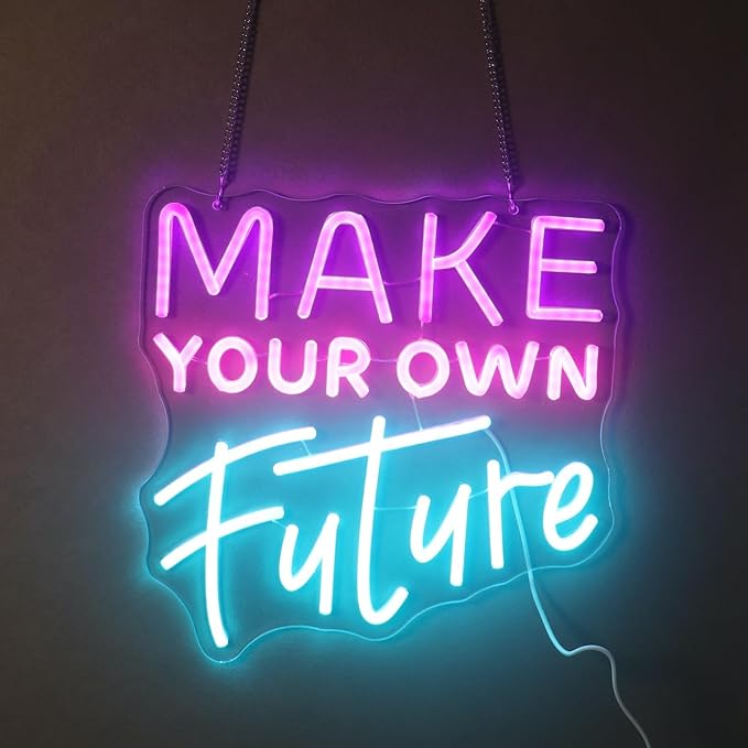 "Make Your Own Future" Neon Sign, Feminine Motivational Neon Light for Women Girls Room, Inspiring LED Wall Art, Dimmable USB Decor with Hanging Kit, Empowering Gift for Her