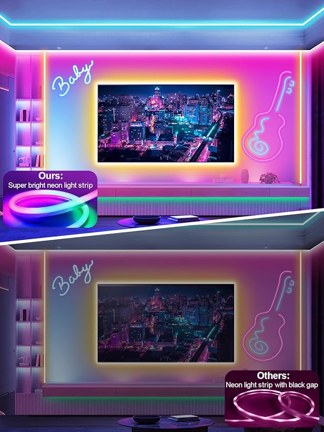 NBBUFF 32.8FT Led Neon Rope Lights Music Sync, RGB Led Strip Lights Outdoor, Neon Led Light Strip with Remote & App Control, DIY Flexible Led Lights for Bedroom, Gaming, Party, Room Decor Aesthetic