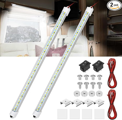 Linkstyle 2PCS 12V Interior LED Light Bar, 48 LEDs Slim Light Strip with Switch, 6500K White Lighting Lamp for Car Truck RV Van Trailer Boat
