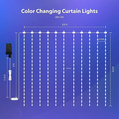 JMEXSUSS App-Controlled RGB Curtain Lights, 400 LED 6.5x6.5ft Color Changing String Lights, DIY Functions, Smart Holiday Lights for Bedroom, 4th of July, Halloween, Party, Xmas, Indoor, Outdoor Decor