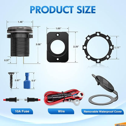 Nilight USB Socket PD Type C and QC 3.0 USB Fast 12V 24V Car Outlet Voltmeter ON OFF Switch Fused Wire Kit Dual Power for Cars Trucks Vans RVs