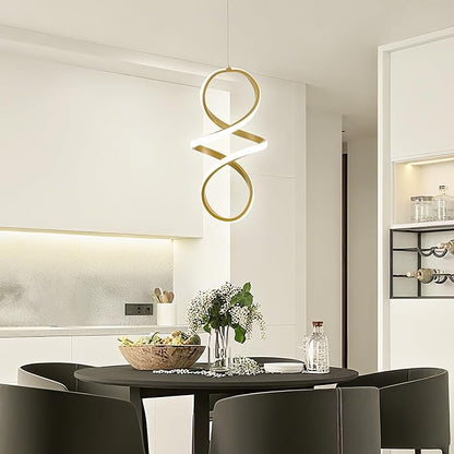 MAYNA Spiral Kitchen Pendant Lighting, 4000K Modern LED Pendant Light Fixture, 18W Adjustable Height Island Light Fixture for Kitchen Bedroom Kitchen Island Cafe, 1 Pack (Gold)