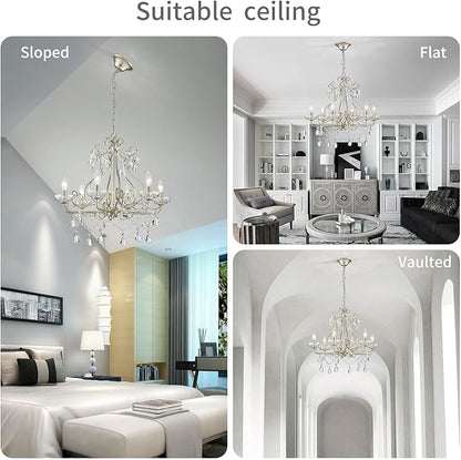 WUZUPS Crystal Candle Chandelier Pendant Flushmount Ceiling Light Modern Lighting Fixture for Bedroom Hallway Bar Kitchen Bathroom, H 22.5" x W 21.7", Nickel, E12 Base