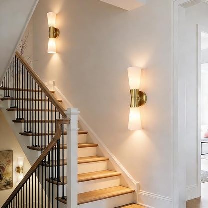 Wall Sconces Set of 2 for Bathroom, Modern Indoor Vanity Light Fixtures 17", Up Down Lighting, Wall Mount Lamp for Living Room Bedroom Hallway Stairway Fireplace Mirror E26 Base 2PC White&Gold