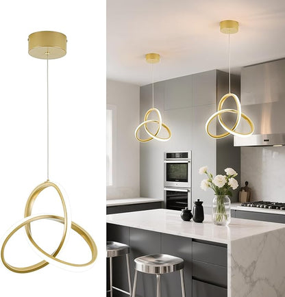 MAYNA Spiral Kitchen Pendant Lighting, 4000K Modern LED Pendant Lighting, 18W Adjustable Height Island Light Fixture for Kitchen Bedroom Kitchen Island Cafe, 1 Pack (Gold)
